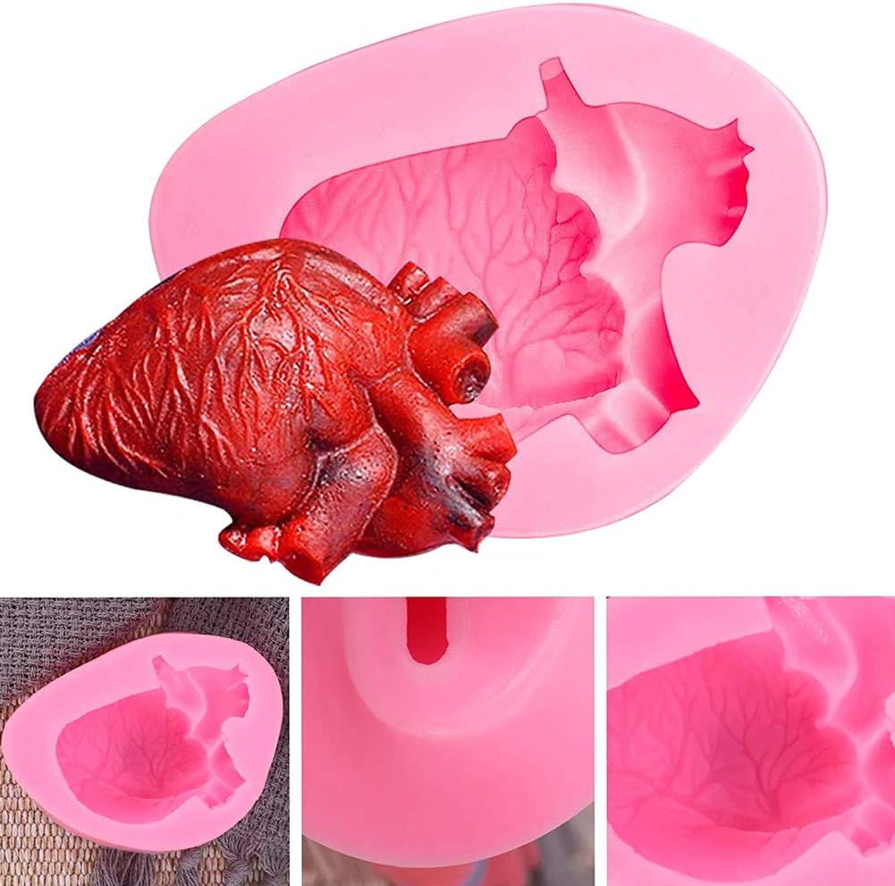 2PCS Halloween Heart and Brain Silicone Molds - DIY Human Organ Fondant Mould for Cake, Candy, Biscuit, Kitchen Tools