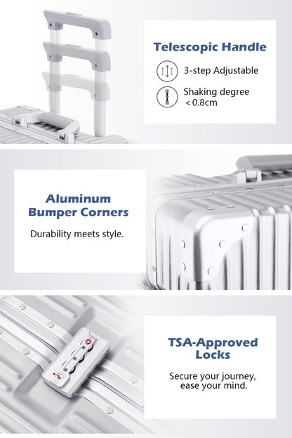 HotWay 28 Inch Checked in Luggage with Aluminum Frame,PC Hard Shell Suitcase with Spinner Wheels and TSA Lock, Large Suitcase for Travel, White