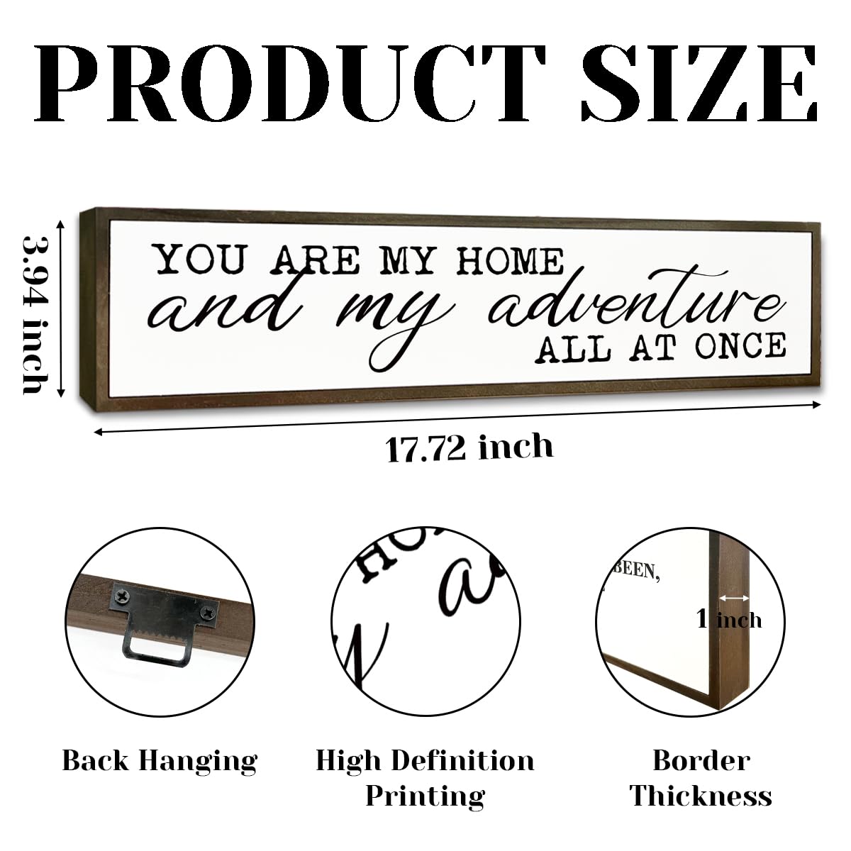 Rustic Home Sign, You are My Home and My Adventure All At Once Sign, Bedroom Decor for Wall Tabletop Shelf, Living Room Decor Above Sofa, Romantic Wall Art 17.8x4x1.18 inches