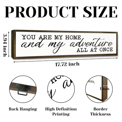 Rustic Home Sign, You are My Home and My Adventure All At Once Sign, Bedroom Decor for Wall Tabletop Shelf, Living Room Decor Above Sofa, Romantic Wall Art 17.8x4x1.18 inches
