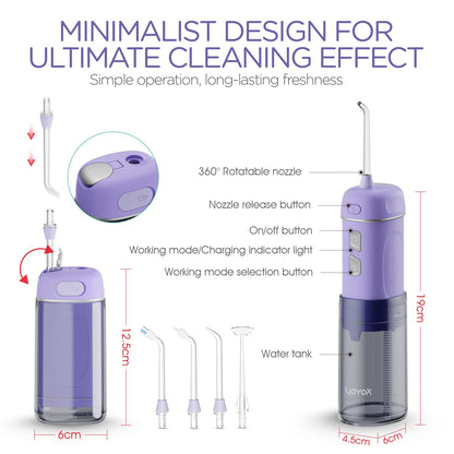 VOYOR-HEALTH Portable Water Flosser Cordless, Mini Travel Oral Irrigator with Telescopic Water Tank, IPX7 Waterproof Water Dental Flosser for Teeth Cleaning Braces & Dental Care WF510 (Light Green)