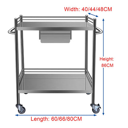 GenSDH Outdoor Stainless Steel Cart with Wheelsfood Cart Rolling Cart Utility Cart with 360° Silent Wheels and A Drawerfor,Style 1-66 * 44 * 86Cm