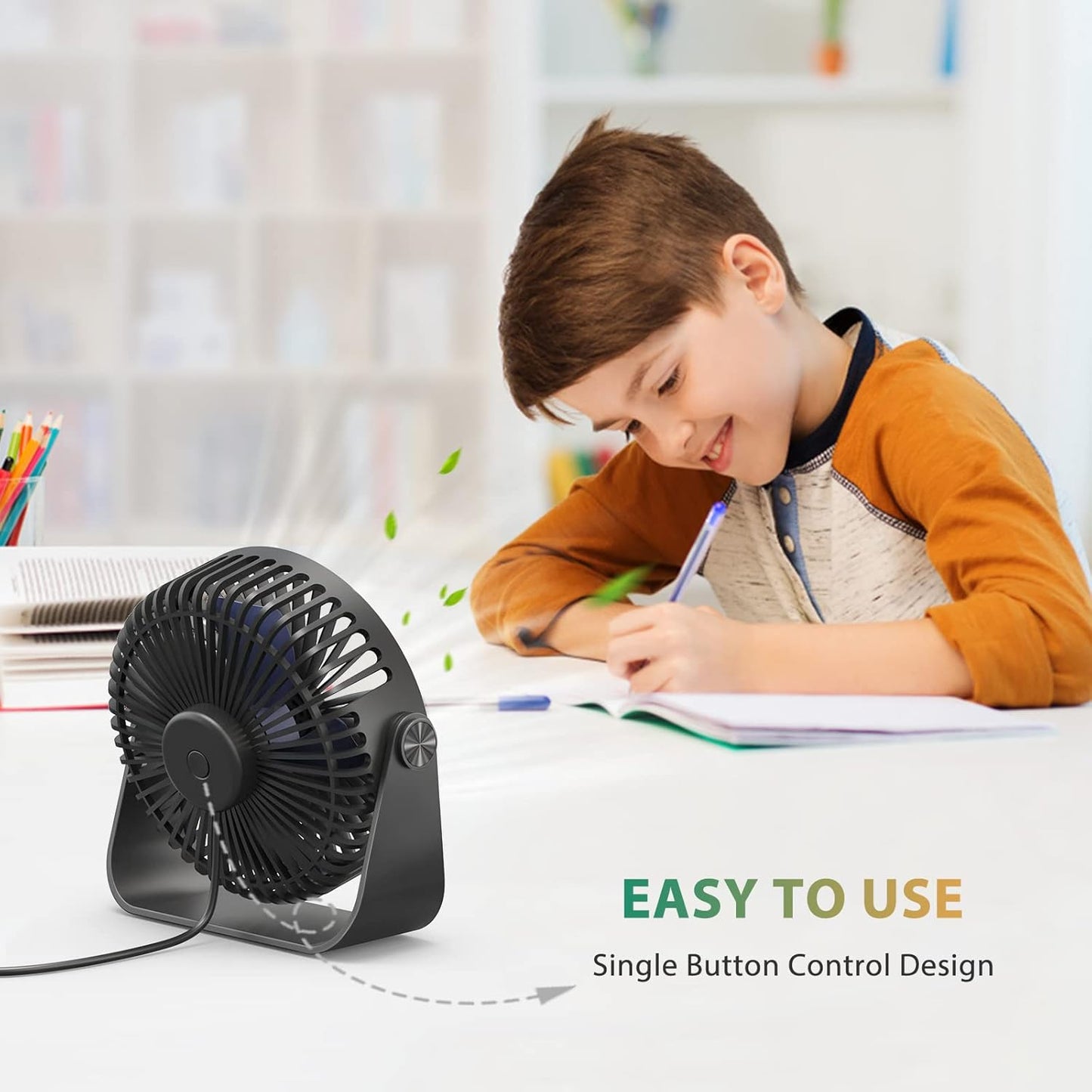 FARADAY USB Desk Fans, 5 Inches Portable Table Fans with 360° Head Rotation for Home Office, 3 Speeds, Black