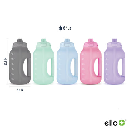 Ello Hydra 64oz Half Gallon Water Jug with Handle and Motivational Time Markers for All Day Hydration, Plastic Reusable Water Bottle with Straw and Locking, Leak Proof Lid, BPA Free, Halogen Blue