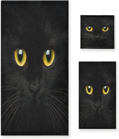 AUUXVA 3-Piece Set, Sets 1 1 1 Towel Cute Black Animal Cat Bath Towel Absorbent Soft Towels for Bathroom Quick Dry