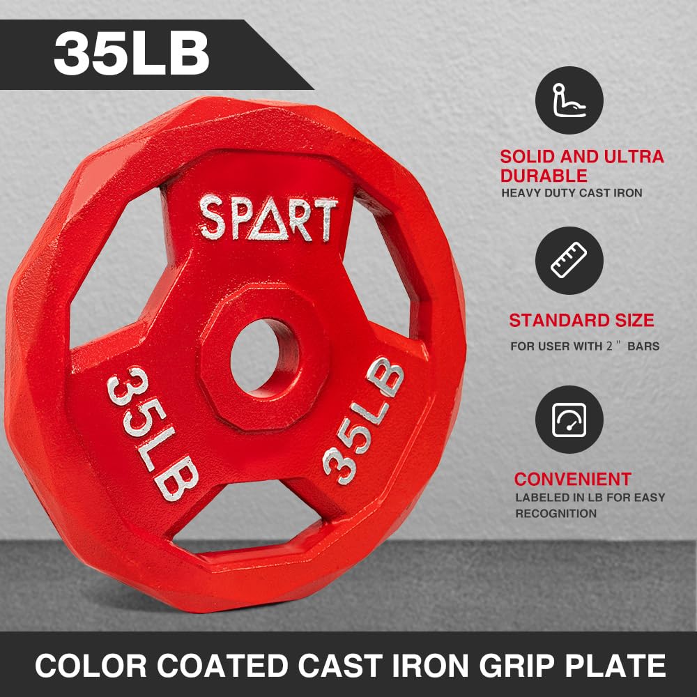 SPART Color Coded Weight Plate 155LB Combo Set, 2-Inch Cast Iron Metal Weight Plates for Barbell,Solid Cast Iron Olympic Weight Plates for Strength Training, Weightlifting, Crossfit