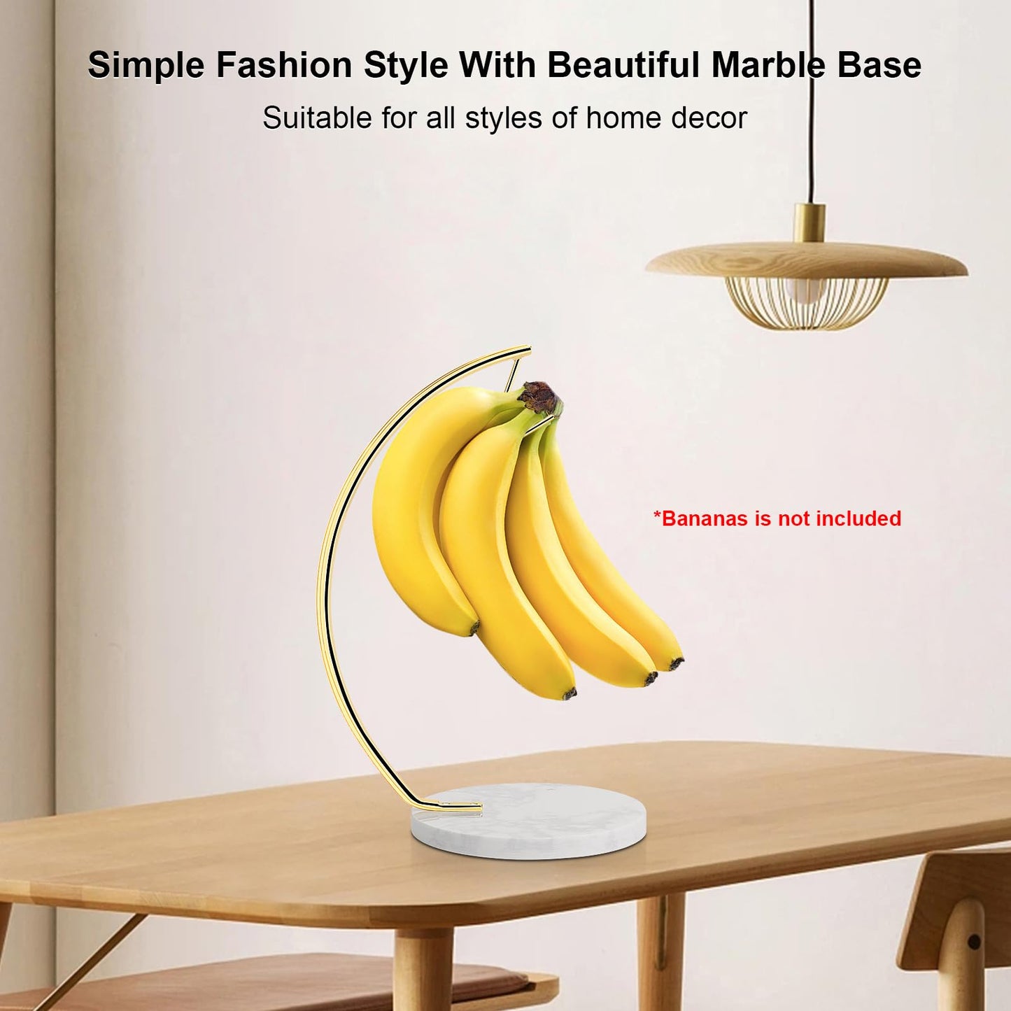 Livabber Banana Holder with Marble Base, Metal Banana Hanger Modern Tree Stand with Hook, Stylish Banana Keeper Fresh Fruit Storage Organizer Freestanding for Kitchen Countertop (Gold, Single Hook)