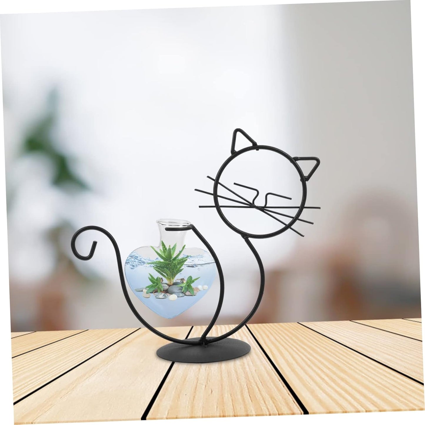 Cat Wrought Iron Vase, Metal Cat Terrarium Vase, Clear Plant Pots, Desk Topper Metal Planter, Household Iron Frame