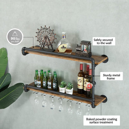 BOTAOYIYI Wine Rack Wall Mounted 2 Tier, Black(35.4x10.6x19.7)