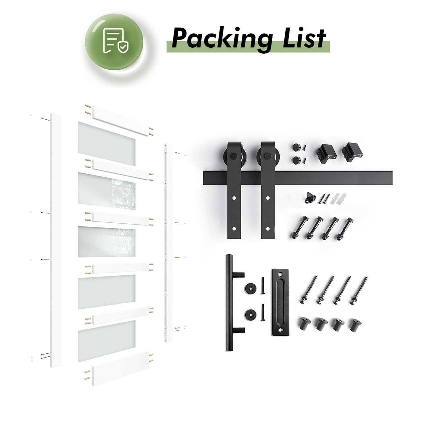 Fredbeck 36in x 84in White Glass Barn Door with 6.6FT 79inch Sliding Doors Hardware Kit Included & Handle,PVC Surface,Need to Assembly,Water-Proof