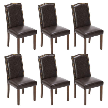 Kitchen Chairs Set of 6 Modern Upholstered Fabric Seat with Nailhead Trim and Ergonomic Lumbar Support for Living Room and Rustic Farmhouse Dining Area, Dark Brown