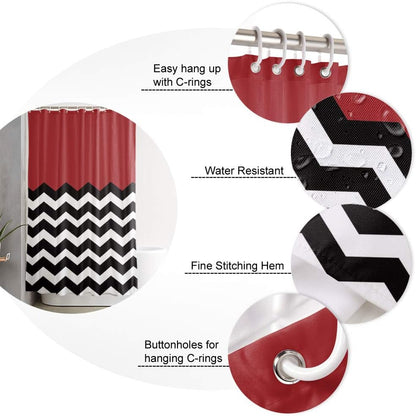 Vandarllin Red Black and White Chevron Shower Curtain, Extra Long 72x84 Inches, Custom Made