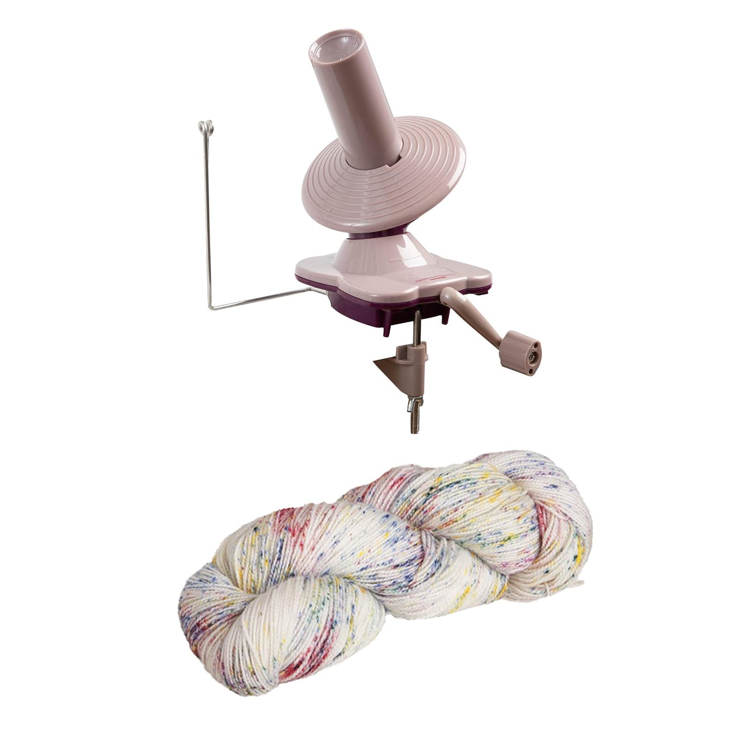 Knit Picks Yarn Ball Winder and Sock Yarn Hank Bundle - includes one skein of Knit Picks Hawthorne Confetti Speckle Sock Yarn