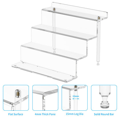 NIUBEE Acrylic Riser Display Shelf, 2 Pack Clear Display Stand for Amiibo Funko POP Figures,4 Tier Cupcakes Stand Perfume Organizer and Storage (12 Inch Large)
