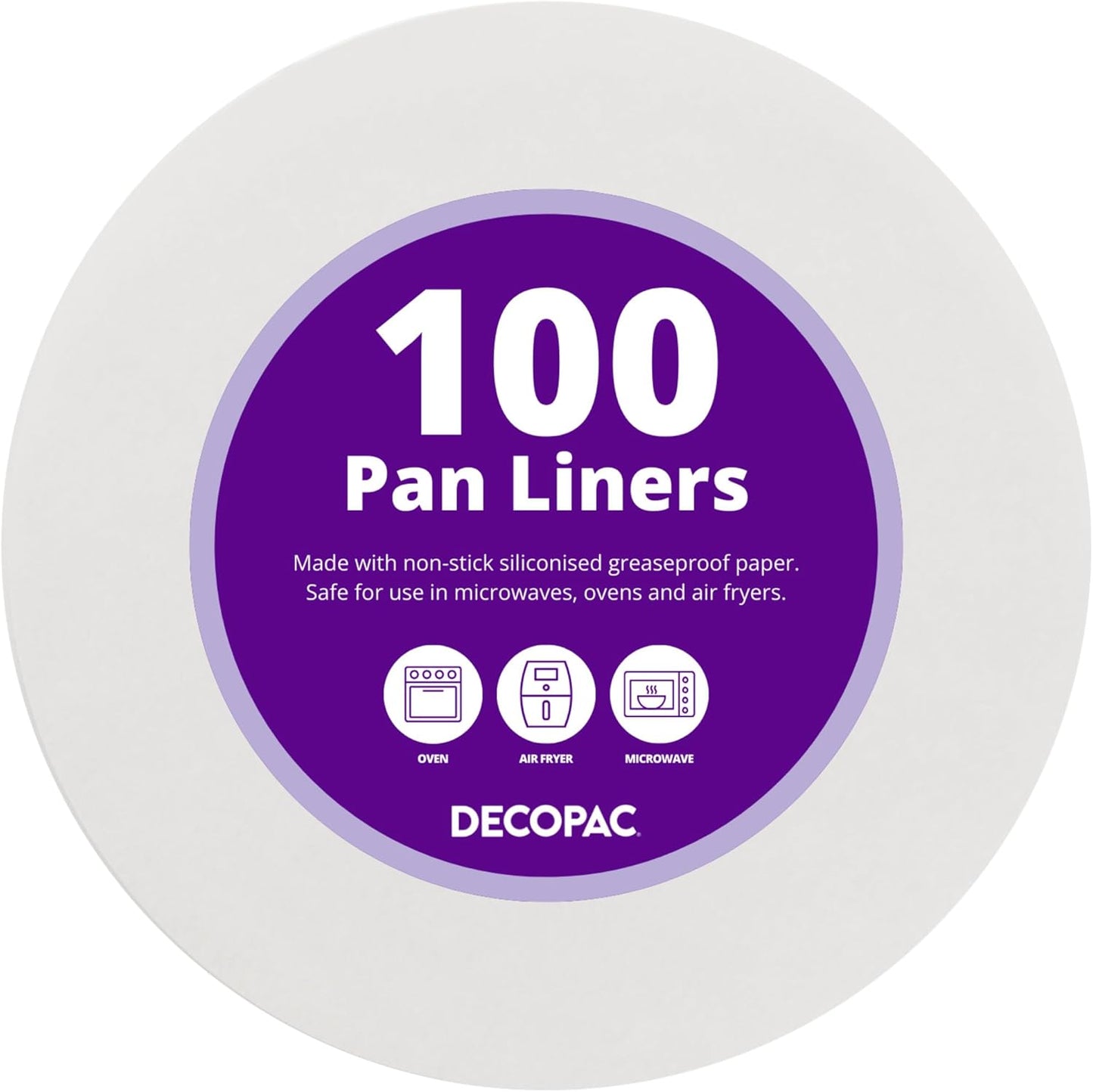 DecoPac Baking Parchment Circles, 100 Round Greaseproof Paper Liners for Cake Pans, Pies, Air Fryer, 8"