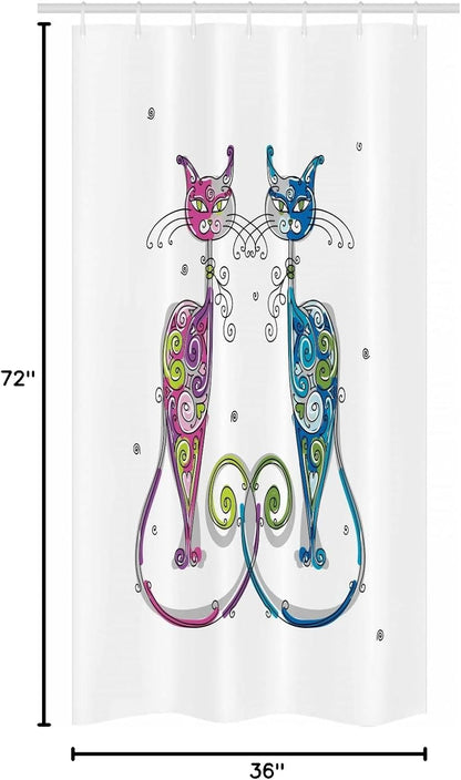 Ambesonne Cat Stall Shower Curtain, Couple of Cats Floral Friends Ornament, Fabric Bathroom Decor Set, 36" W x 72" L