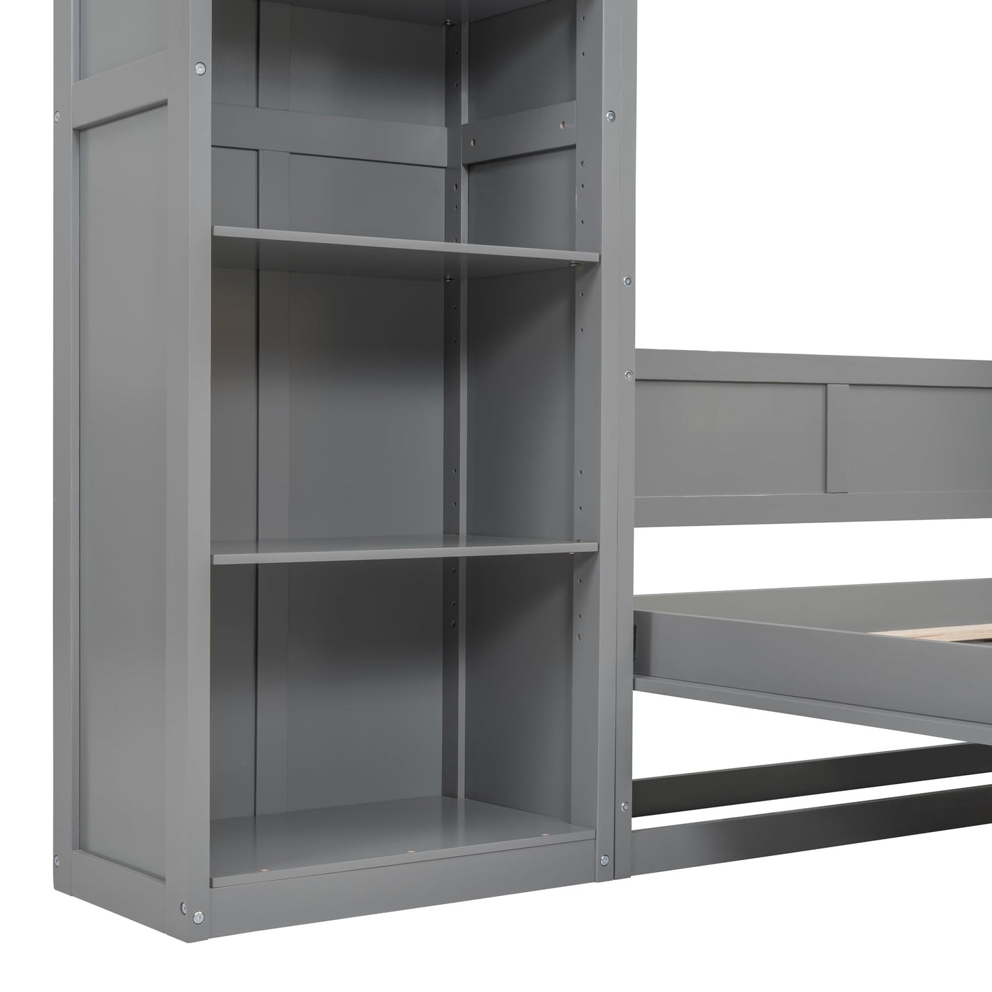 KTATK Full Size Murphy Bed with Five-Layer Cabinet,Solid Wood Storage Hidden Wall Beds Frame,W/Dual Piston Metal Folding Mechanism Designed,Space-Saving,for Home Office,Study,Guest Room,Gray