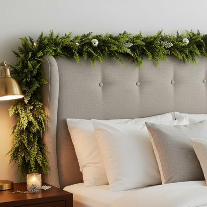 9 FT Christmas Cedar Garland, Real Touch Soft & Thickness Greenery Pine Garland for Mantle Table Fireplace Outdoor Indoor Christmas Decorcorations