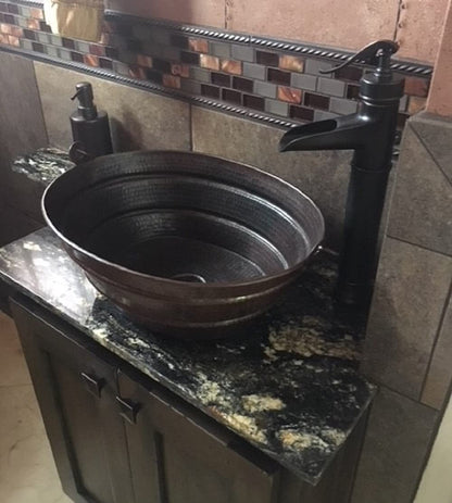 Simply Copper 16" Oval Copper BUCKET Vessel Sink with 13" ORB Faucet and Daisy Drain