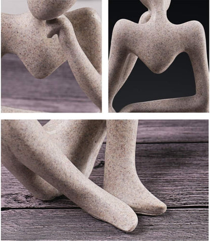 Asng Sandstone Resin Thinker Style Abstract Sculpture Statue Collectible Figurines Home Office Bookshelf Desktop Decor