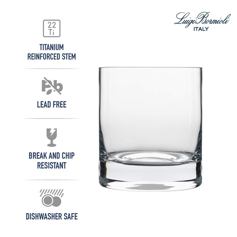 Luigi Bormioli Classico Double Old-Fashioned Glasses - Set of 4, 13.5 Oz. Multipurpose Tumblers for Whiskey, Cocktails - Made in Italy with SON.hyx Lead-Free Durable Crystal - Dishwasher Safe