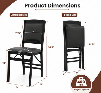 POWERSTONE Folding Chairs Set of 4 with Padded Seat, Foldable Kitchen Dining Chair with Solid Wood Frame, No Assembly Space Saving Design for Home Living Room Small Space (4, Black)