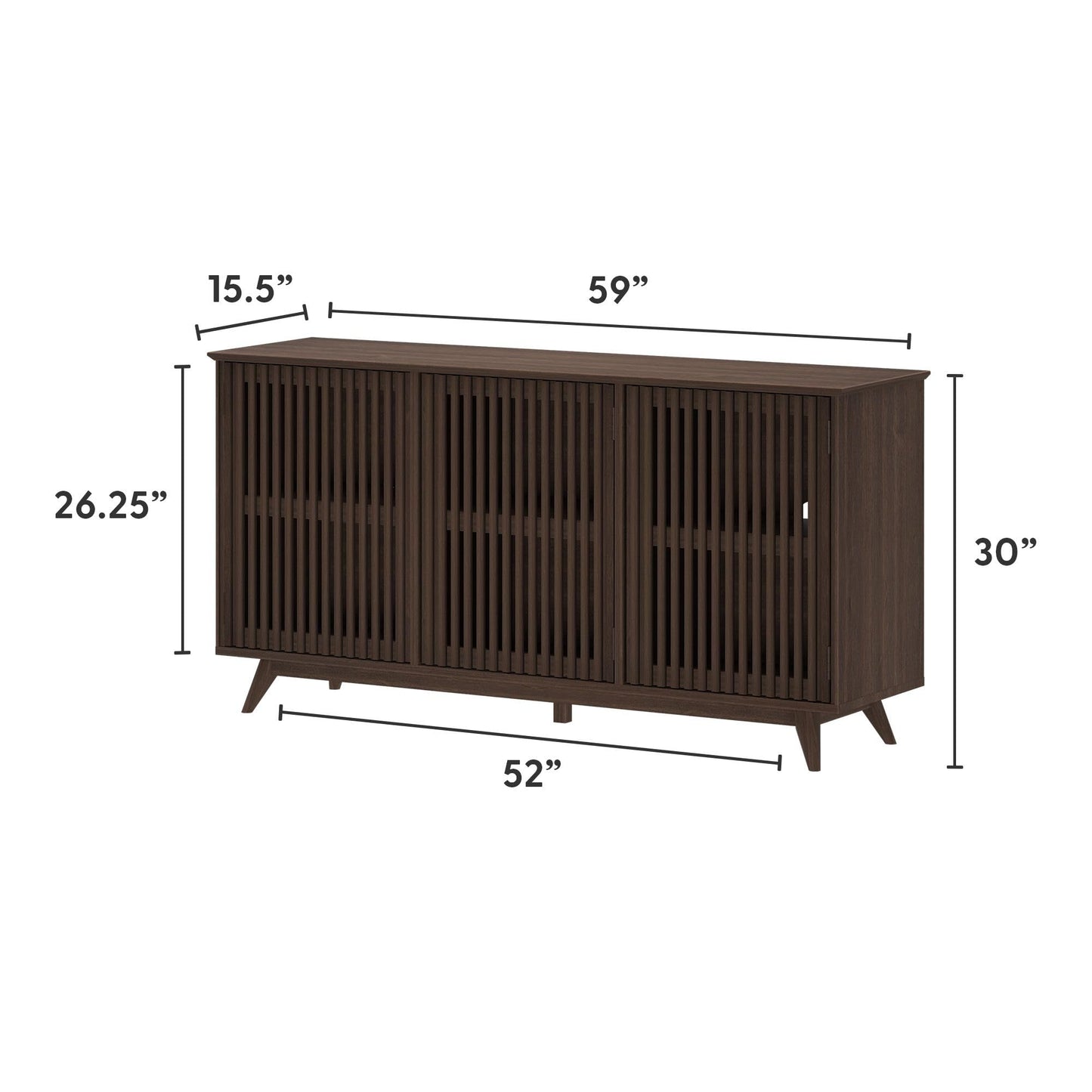 Plank+Beam Mid-Century Modern Wood TV Stand, Three Door Solid Wood Entertainment Console with Storage, 59" L x 16" W x 30" H, Walnut