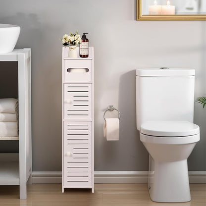 ShellKingdom Toilet Paper Holder Stand, Small Bathroom Storage Cabinet with Doors and Shelves, Slim Storage Cabinet