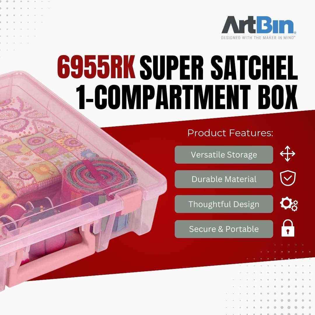 ArtBin 6955RK Super Satchel 1-Compartment Box, Art & Craft Organizer, 1-Pack, Translucent Blush