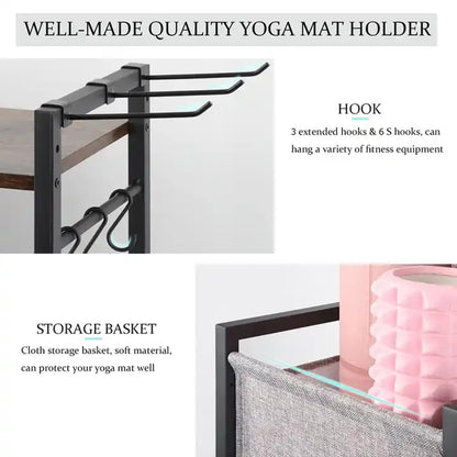 KOMFGT Yoga Mat Holder Storage Rack, Yoga Mat Storage Racks for Dumbbells Kettlebells Foam Roller, with Hooks and Wheels,Black (White)