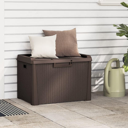 Kalmrek Patio Storage Box Brown 33 gal Polypropylene Resin Wicker Garden Deck Porch Outdoor Storage Chest Bench with Lockable Lid and Gas-Lift Mechanism for Cushion Pillow Tool Organization