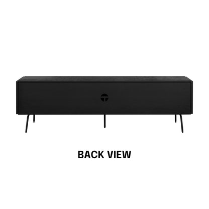 NTC Veil TV Stand with 4 Doors for TVs up to 75’’, Media Console with Vertical Groove Design and Metal Legs, Modern Entertainment Center for Living Room and Bedroom, Effortless Assembly, Burnt Black