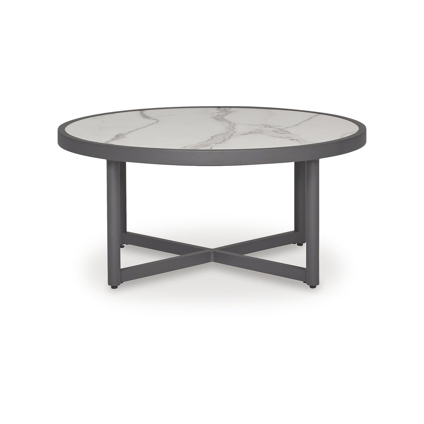 Signature Design by Ashley North Island Outdoor Coffee Table, Contemporary Patio Table with Marble Look Sintered Stone Top, Rust-Resistant Aluminum for Porch or Patio, Gray