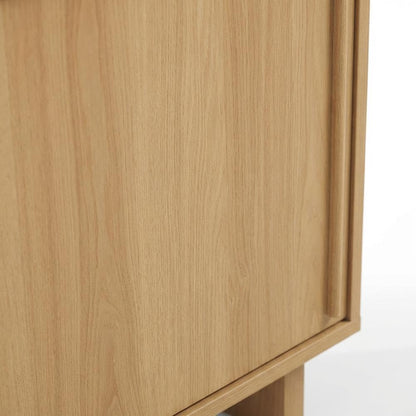 Furnifact White Oak Record Player Cabinet with Vinyl Storage, Audio Stand, Storage Compartments, Durable, for Living Room or Studio
