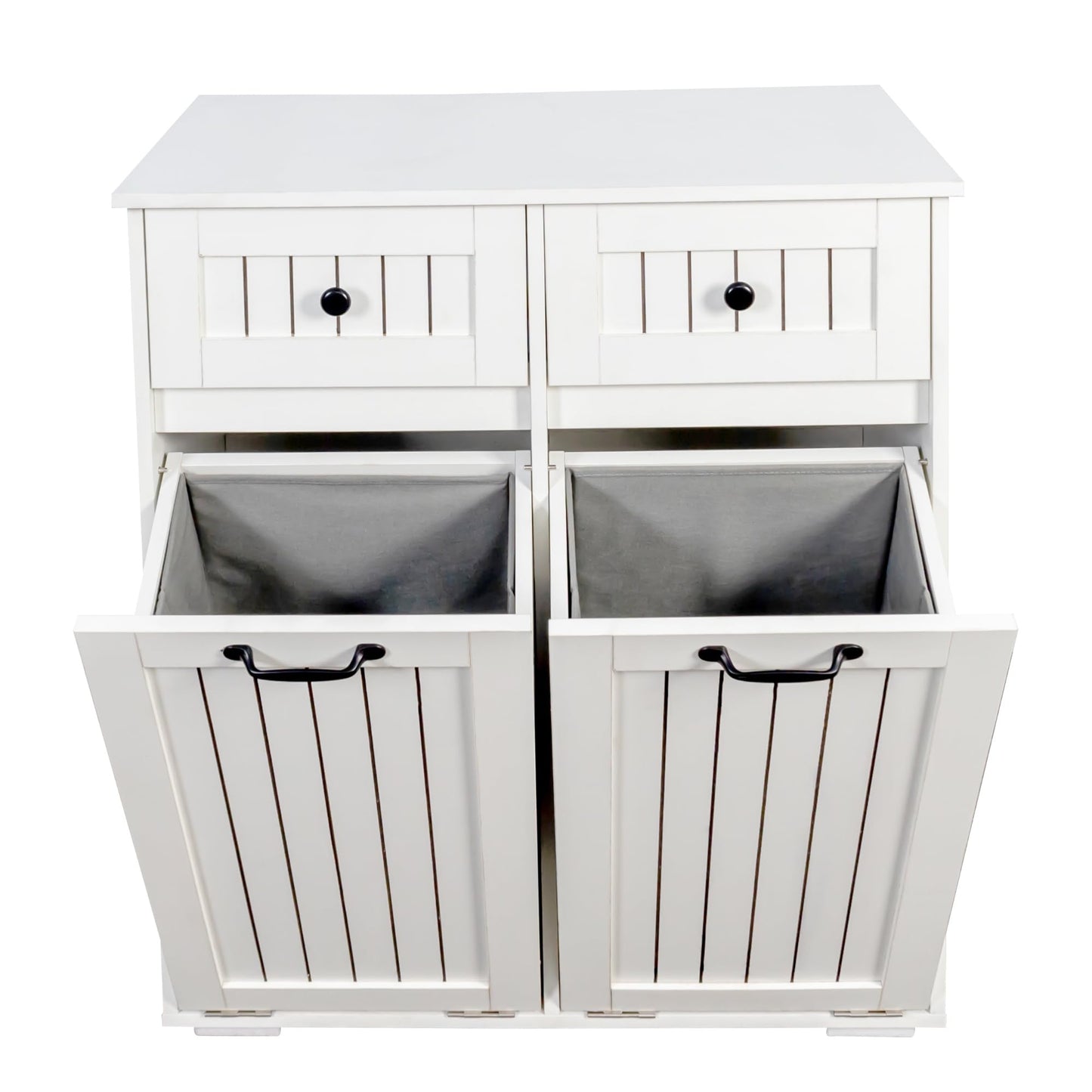 FEBORY White Laundry Cabinet with 2 Removable Hamper Baskets and 2 Drawers, Particle Board and MDF, 31.5 x 15.75 x 35.83 Inches
