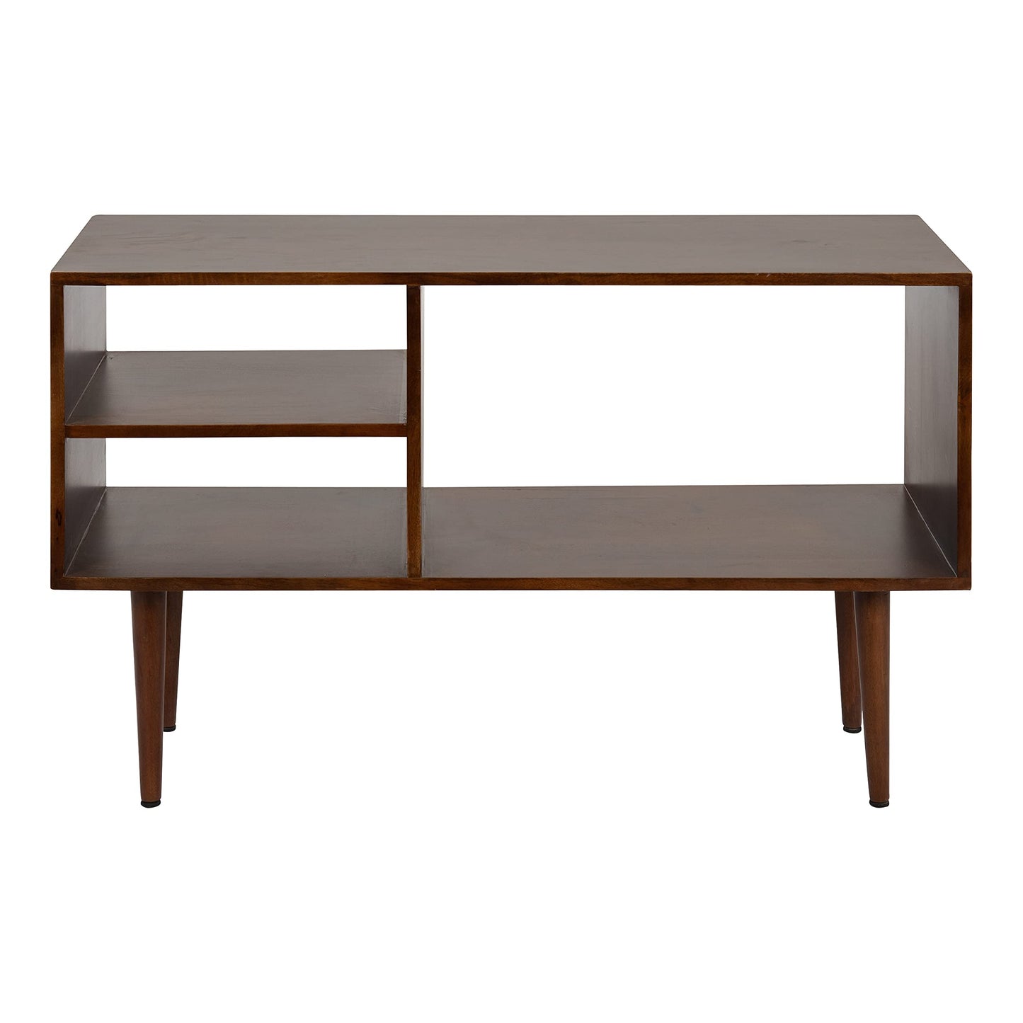 Kate and Laurel Locklear Midcentury Console Table, 38 x 14 x 25, Walnut Brown, Modern Wooden Console With Three Storage Shelves