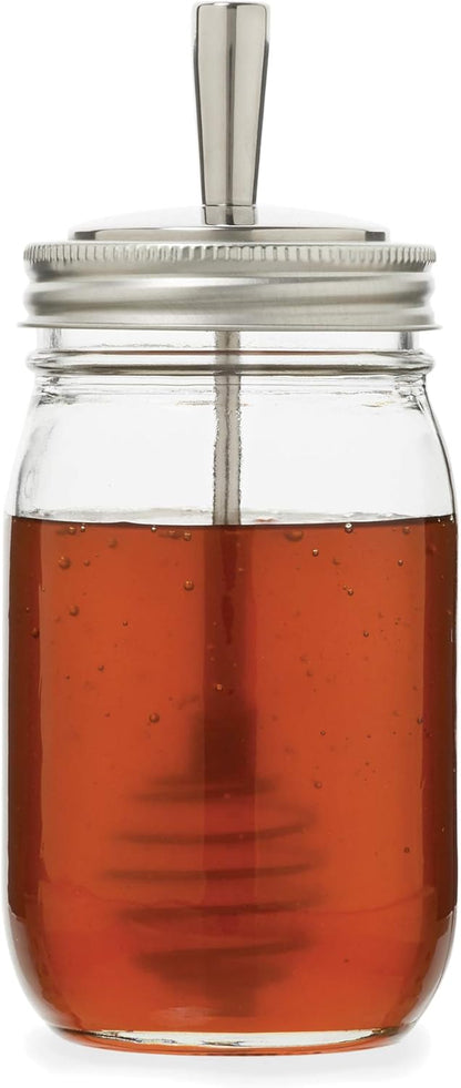 6.5" 3" Jarware Honey Dipper Lid For Regular Mouth Mason Jars, Stainless Steel, x