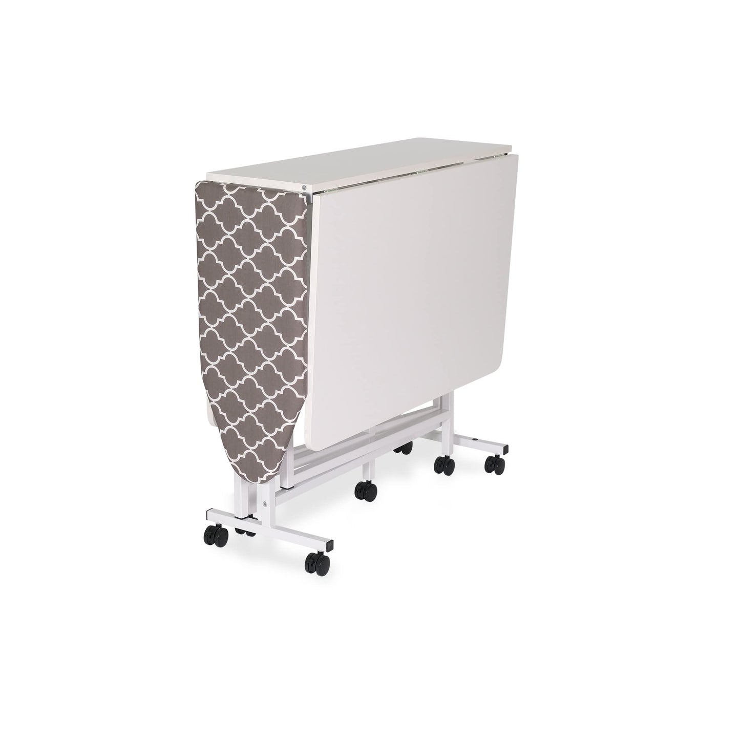 Arrow Millie Folding Cutting Table with Ironing Board – Sewing & Craft Workstation with Storage Shelves