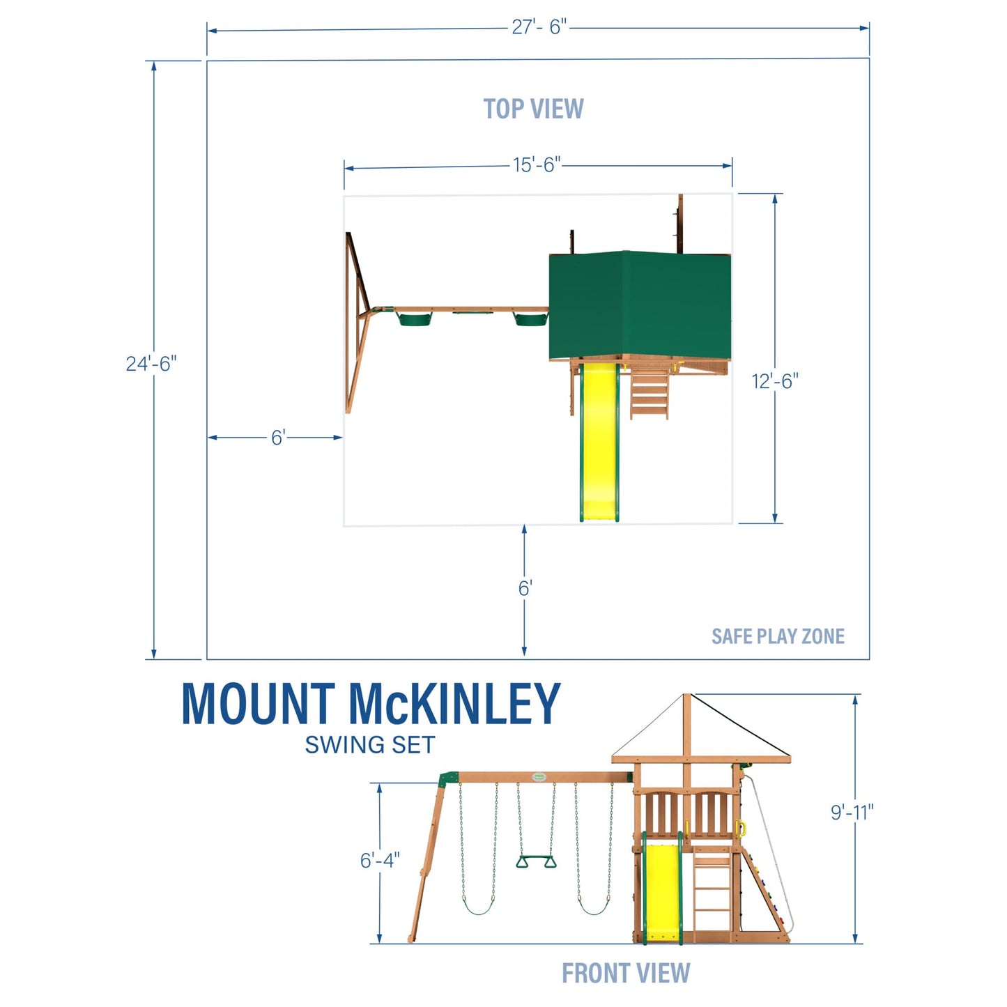 Backyard Discovery Mount Mckinley Cedar Wood Swing Set with Wave Slide, Play Deck, Double Rock Wall, Rope Ladder, Web Swing, Belt Swings, Toy Telescope, Steering Wheel, Sandbox Area, Outdoor Playset