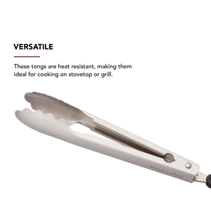 KitchenAid Set of 2 Stainless Steel Tongs with Scalloped Edges Easy Lock Dishwasher Safe Durable and Versatile 7 Inch and 9 Inch Silver