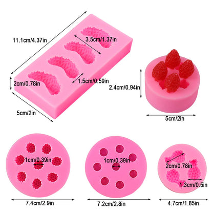 Juome 5Pcs Fruit Shaped Jelly Molds, 3D Mini Pineapple Strawberry Orange Blueberry Mulberry Candle Silicone Fruit Mold for Cupcake Decorating, Soap, Chocolate