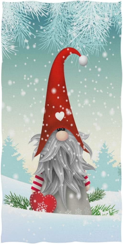 Naanle Cartoon Christmas Gnome Towel, Highly Absorbent Soft Large Decorative Guest Hand Towel (16 x 30 Inches)