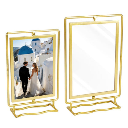 PH PandaHall 2pcs Rotating Photo Frame, Gold Metal Acrylic Picture Frame Double Sided Floating Stand 360° Rotation Photo Display for 4x6in/5x7in Photos Home Office Gift, 2 Sizes
