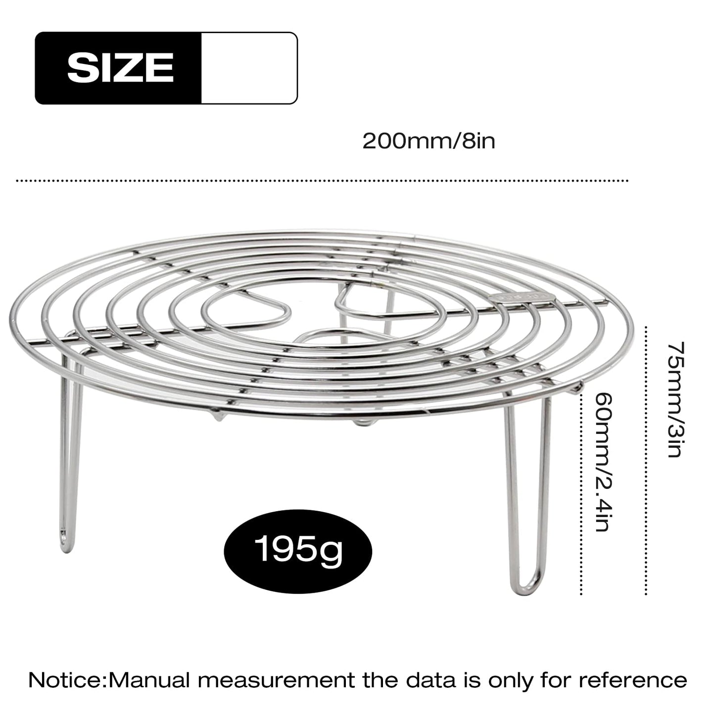 Round Steamer Rack and Cooling Rack,Stainless Steel Pot Trivet, Cooking Rack,Wire Steamer Kettle Rack Holder, Air Fryer Cooking Steamer Rack for Baking Canning Cooking Steaming, 7.9''X2.8''