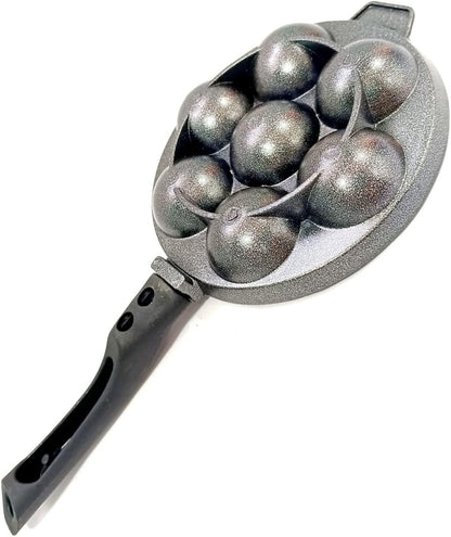 Appam Pan, Non Stick Ebelskiver Maker, 7 Cavity Paniyaram Pan with Stainless Steel Lid