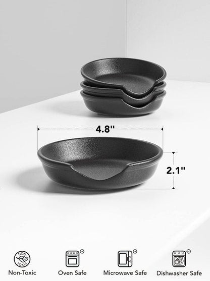 LE TAUCI Ceramic Spoon Rest - 4.8 Inch Utensil Holder for Kitchen Counter | Set of 4 in Crude Black