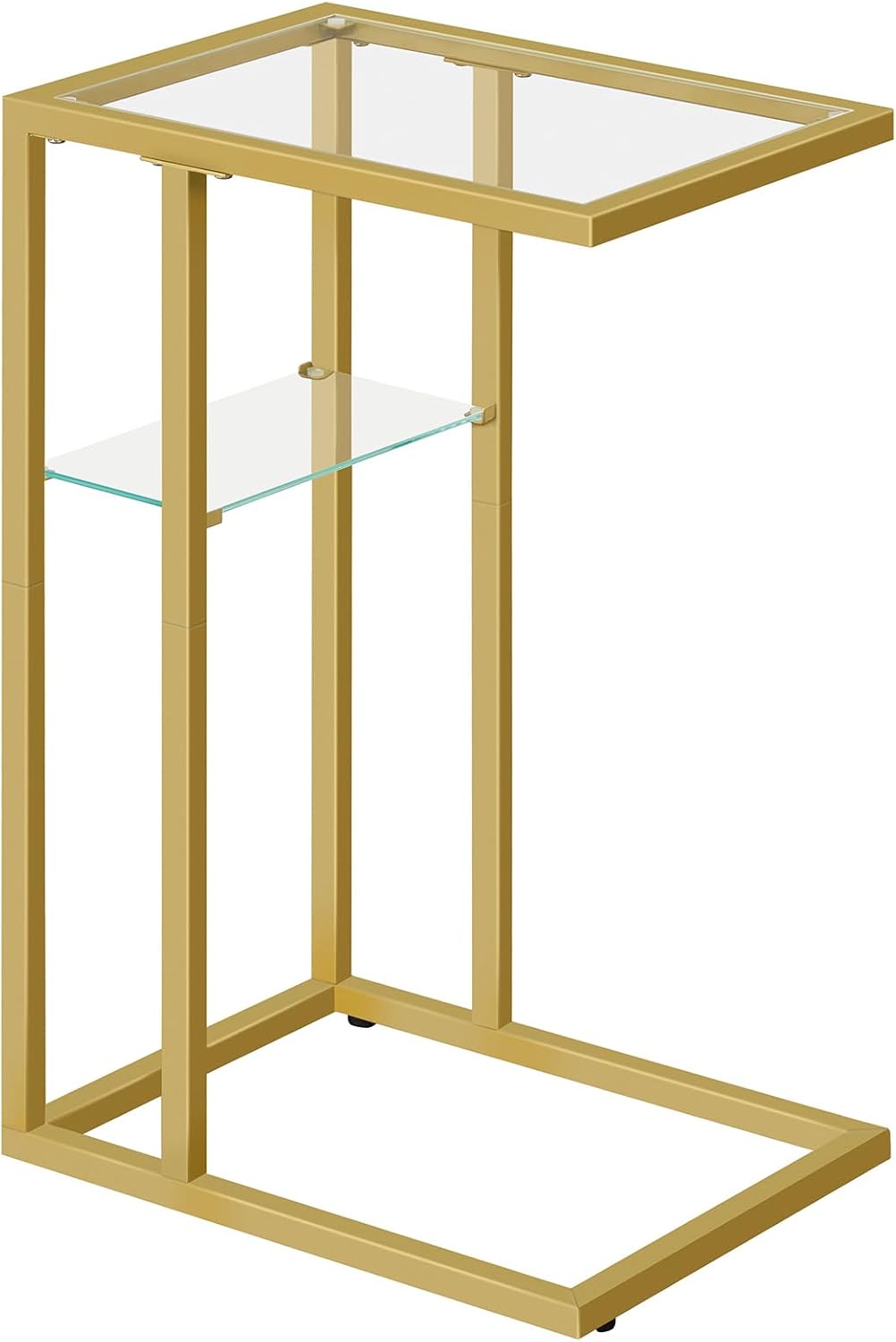 24.4 GD08SF01 HOOBRO End Table, C Shaped Side Table with Tempered Glass, Small Side Table for Sofa, Slide Under Couch