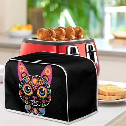 Toaster Cover for 4 Slice Sugar Skull Cat Black, Washable Protective Cover with Hang Loop (16x16") 2PCS