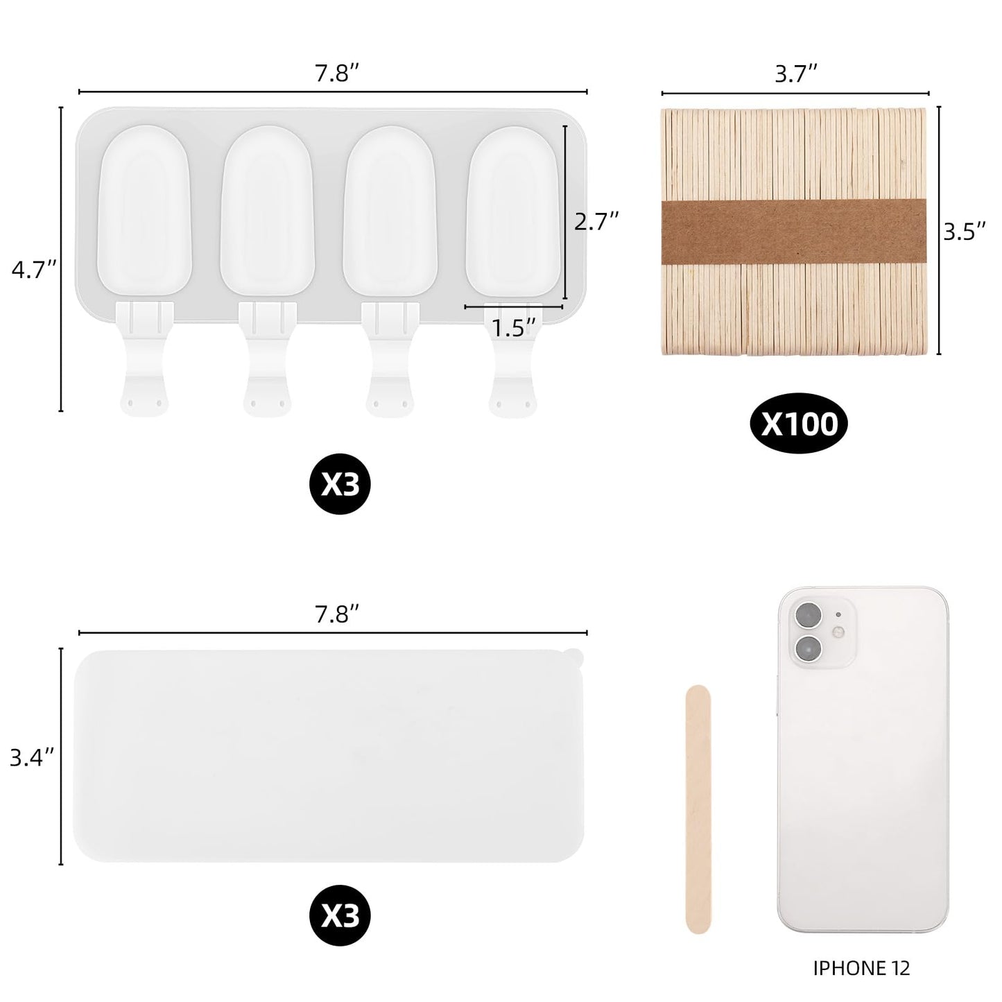3 Set Small Popsicles Molds with Lids and 100 Pieces Wooden Popsicles Sticks, 4 Cavities Silicone Ice Cream Molds for Making Cakesicles, Cake Pops, Ice Cream - BPA Free