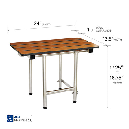 Seachrome 24-inch ADA Folding Shower Seat with Legs, Teak Phenolic Slats